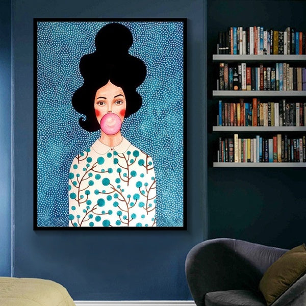 Nordic modern figure painting watercolor blowing bubbles Mr. Mao Rose canvas painting color poster printing decorative wall living room bedroom Art P