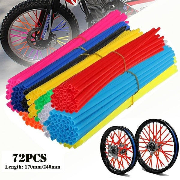 Hot 72Pcs Motorcycle Wheel Spoked Protector Wraps Rims Skin Trim Covers Pipe For Motocross Bicycle Bike Cool Accessories 17-24cm