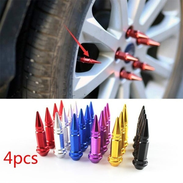 4X Universal Waterproof Dustproof Aluminum Car Auto Bike Spike Shape Tire Wheel Stem Valve Caps