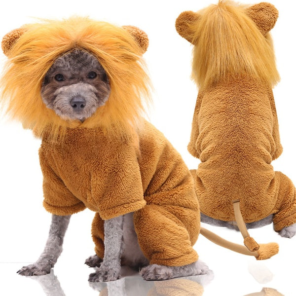 Dog Lion Costume with Lion Mane Cap, Fancy Cartoon Christmas Halloween Costumes