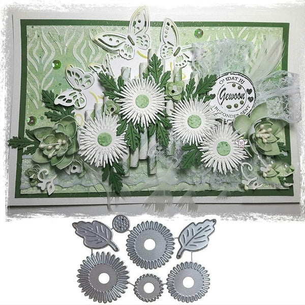7pcs-Set Daisy Flower Leaf Metal Die Cuts, Christmas Cutting Dies Cut Stencils for DIY Embossing Photo Decorative Paper Dies Scrapbooking Card Making