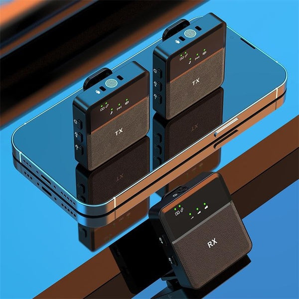 2.4G Wireless Lavalier Microphone Noise Reduction Audio Video Recording Lapel Mic with 3.5mm TRS & TRRS Audio Cable for Smartphone Camera