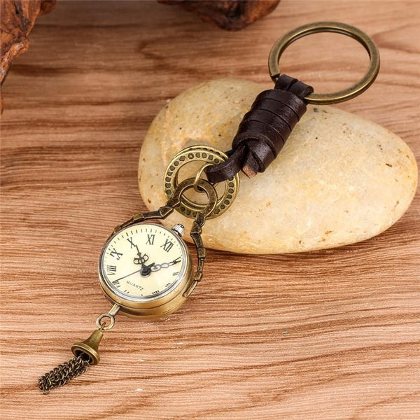 Antique Style Forme Ronde Hommes Femmes Pendentif Quartz Montre De Poche Chiffre Romain Horloge avec Porte-clés Corde