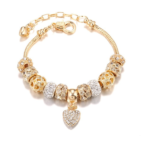 Hearts Golden Plated charms Bracelets for Women and Teen Girls, Jewelry Gifts Set with Beads and Snake Chain Extender, Adjustable Bracelet