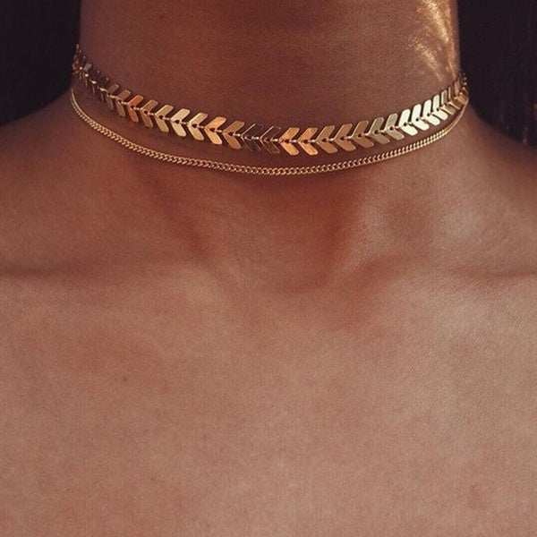 Unique Design Gold Chain Leaf Choker Chain Collier pour femmes 925 Sterling Silver Chocker Colliers Mariée Mariage Fine Jewelry Gifts