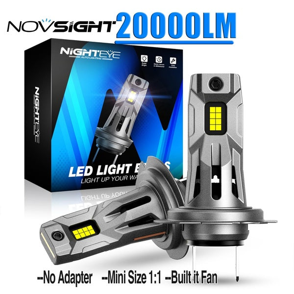 NIGHTEYE H7 LED Car Headlight Bulbs Lamp h7 60W 20000LM 6500K White Mini Size 1:1 12V-20V Built-in Fan NO Adapter 2PIieces