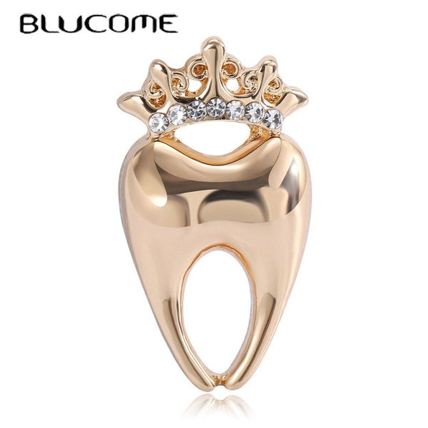 Blucome Crown Tooth Rhinerstone Brooch Pins Creative Dental Dentist Jewelry Accessories Gift Lapel Teeth Badge for Girls Matron Inn