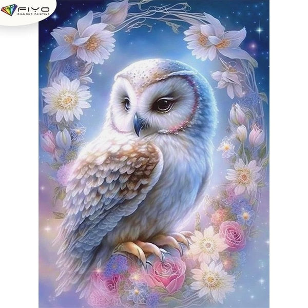 FIYO Owl and Flowers DIY 5D Diamond Painting Full Drill with Number Kits Home and Kitchen Fashion Mosaic Diamond Painting Canvas Wall Decoration Gift