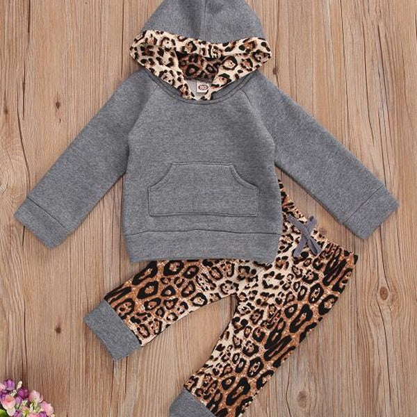 Kids Winter clothes, Baby Girls Boys Fashion 2-piece Outfit Set Long Sleeve Leopard Hoodie and Pants Set