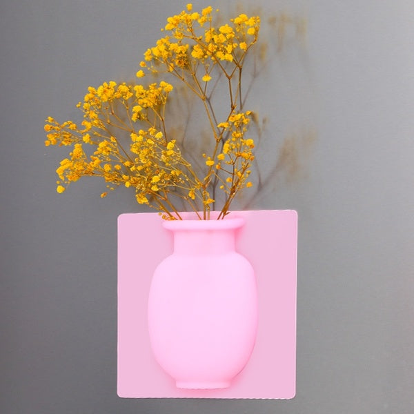 Vase Silicone Sticky Vase Hanging Plant Flower Container for Home Offices Wall Decorations White