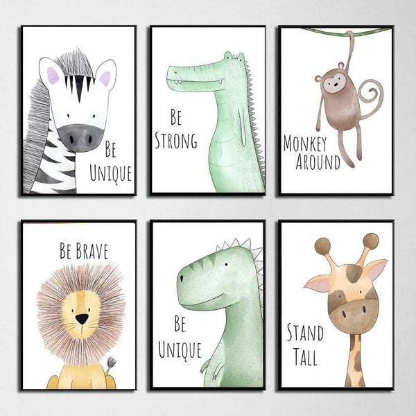 Cute Animal Decoration Picture Wall Art Poster Children's Canvases Room Paintings for Decorative Prints Wall Posters