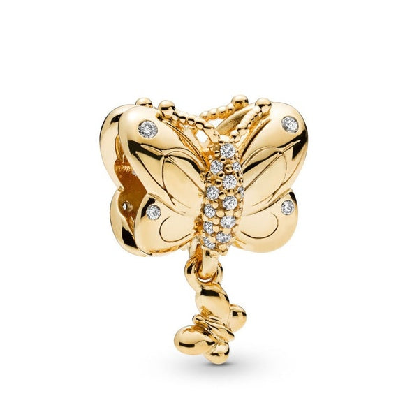 Argent sterling 925 brillant plaqué or papillon décoratif bricolage perle de charme fabriquée à la main convient aux bracelets et colliers de charme