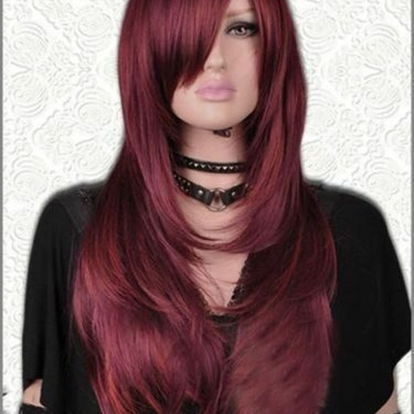 New health hair long wine red color straight wig fashion wigs women