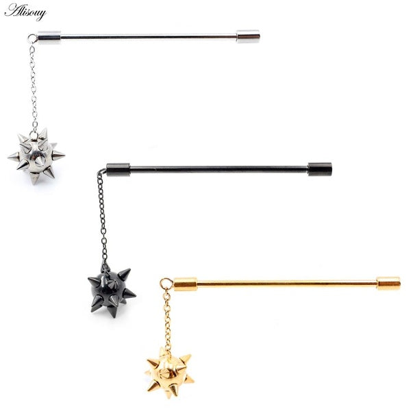 Alisouy Lot de 2 boucles d'oreilles en acier inoxydable avec marteau météore et chaîne pour piercing industriel, barre, échafaudage, cartilage, hélic