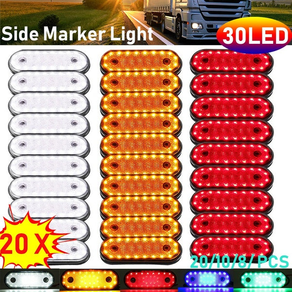 20-10-8 PCS 30LED Car Side Light Oval Clearance Trailer Truck RV Trailer Pickup Boats Side Marker Lamp Waterproof