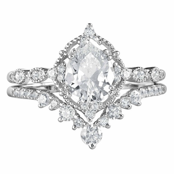 Newshe Jewellery Wedding Rings for Women Engagement Ring Sets AAAAA Cz 925 Sterling Silver 1.7Ct Pear Teardrop Size 5-10