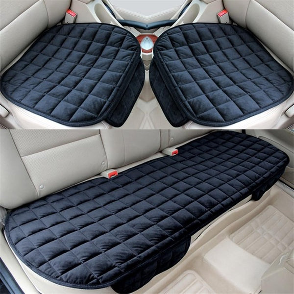 1pc Plush Plaid Thicken Warm Car Seat Cushion Pad With Storage Pouch Comfort Non-Slip Rubber Bottom Car Seat Cover Protector Car Front Rear Seat Cove