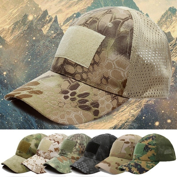 Casquette de baseball en maille de camouflage réglable Chasse en plein air Camo Jungle Hat Tactique Randonnée Casquette Chapeaux