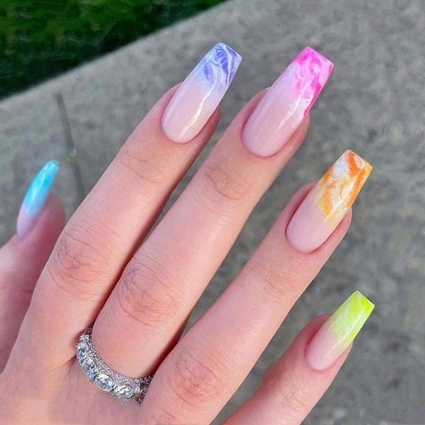 False Nail French Coffin Patches Press On Nails Detachable Ballerina Fake Nails with Design Trendy Glitter Nails Tips