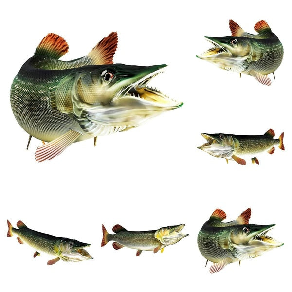 5" Pike Beautiful Vinyl Sticker Fish Decals for Boat Car Vehicle Truck Fishing