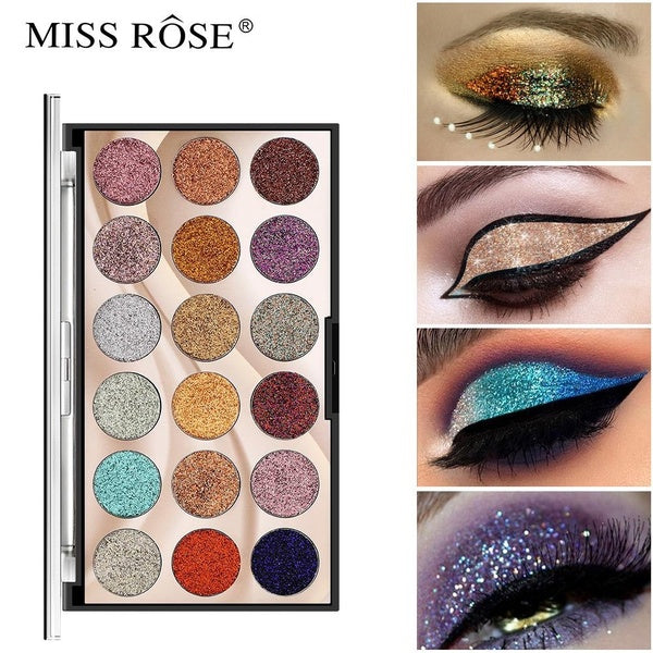 Miss Rose 18 Color Earth Mineral Diamond Glitter Sparkle Eyeshadow Palette Makeup Pigment Metallic Shimmer Eye Shadow Palettes Cosmetics