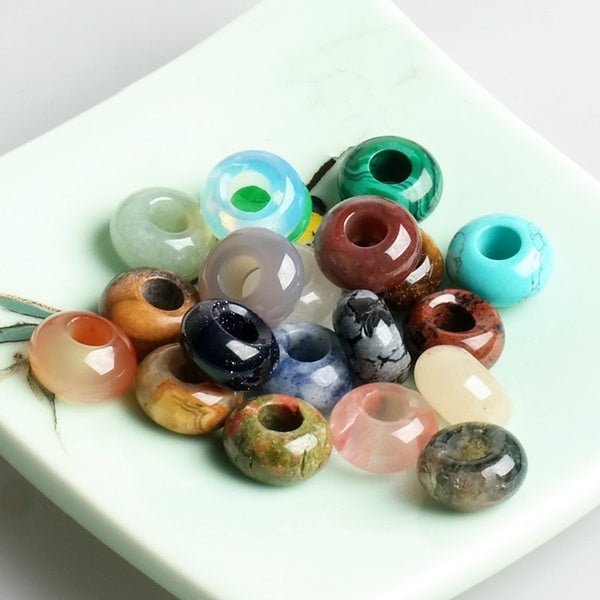 10pcs-Lot Wholesale Gemstone Natural Agate Jade Quartz Stone Big Hole Beads for Jewelry Making DIY Accessories Matron Inn