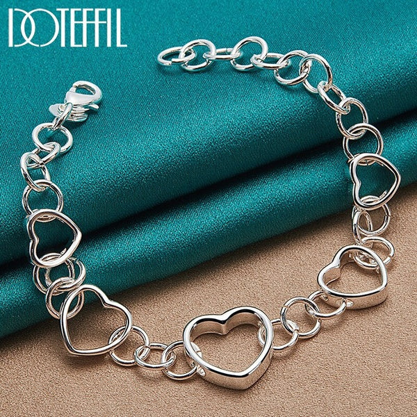 925 Sterling Silver Full Heart Bracelet Chaîne Pour Femme Mode Mariage Fiançailles Fête Bijoux