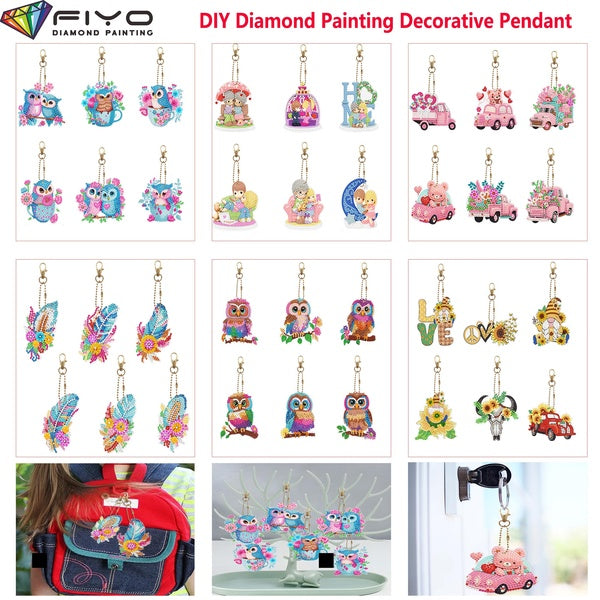 FIYO DIY Double Face Diamond Painting Charm-Keychain, DIY Diamond Painting Pendentif pour débutants, adultes et enfants, Petites fournitures d'artisa