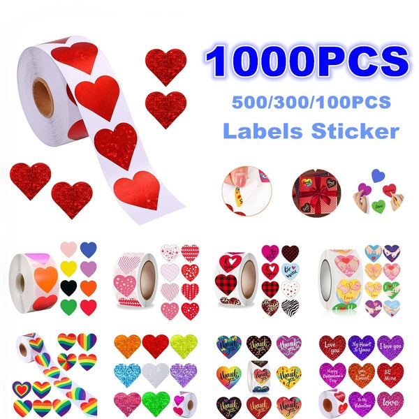 100-300-500-1000pcs New 8 Patterns Heart Shape Love Valentine's Day Stickers Wedding Party Seal Labels Gift Decoration Wrap Tag Stickers Self-adhesiv