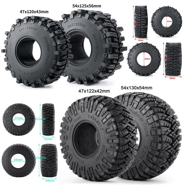 4Pcs1.9inch-2.2inch Rubber Beadlock Wheel Tires w- Sponge for 1-10 RC Crawler Car Axial SCX10 III Capra Wraith TRX4 TRX6 D90 Upgrade Accessories