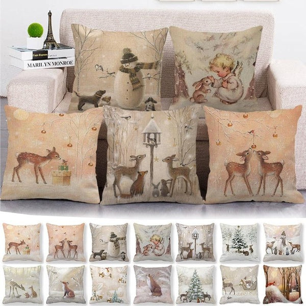 1pc Christmas Pillow Covers 18x18 Inches Farmhouse Christmas Decor with Zipper,Winter Snowman Cushion Covers Xmas Throw Pillow Cases Deer Pillowcases