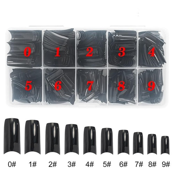 500pcs-Box Black Half Cover Nails Tips French Artificial Acrylic False Nail Tip With Box For Nail Art Salons and Home Manicure Supplies