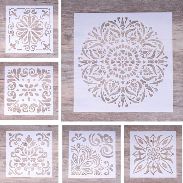 6 pcs DIY Craft Layering Background Tile Stencil For Wall Painting Scrapbooking Stamping Album Decorative Embossing Paper Cards