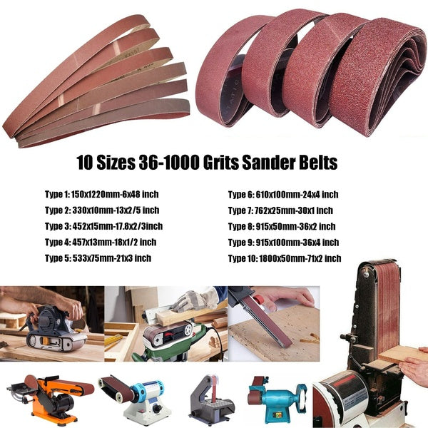 1 ~ 10 pièces 36-40-60-80-100-120-150-180-240-320-400-600-800-1000 Bandes de ponçage de grain Meulage des métaux Bandes d'aluminium Polisseuse Ponceu