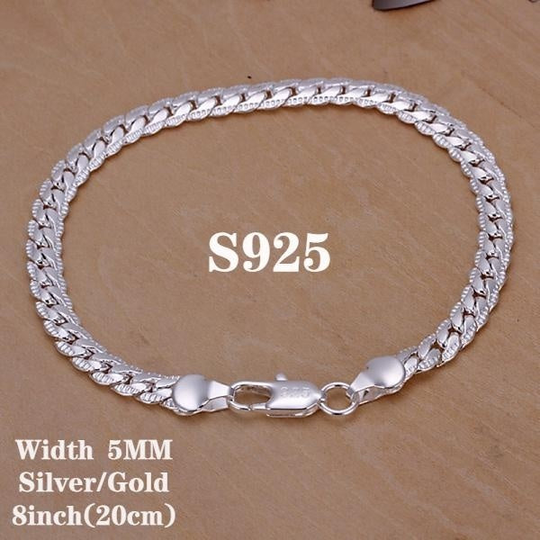 Fine Charms 5MM Sideways Chain 925 Sterling Silver Bracelets for Man Women Luxury Fashion Jewelry Wedding Party Christmas Gifts