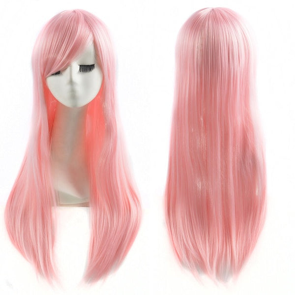 Princesse Bubblegum cheveux néons brillent perruque rose pastel perruques longues