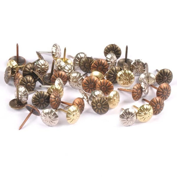 50Pcs Brass Upholstery Nails Tack Antique Furniture Sofa Door Box Case Decor Tack Stud Pushpin Head Doornail Woodwork Tool c2893