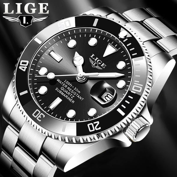 LIGE Top marque de luxe mode plongeur montre hommes 30ATM étanche Date horloge Sport montres hommes Quartz montre-bracelet Relogio Masculino