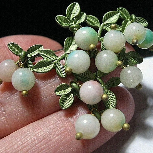 Broche en émail de perles de fleur d'hiver en pierre véritable de Style Art déco Vintage