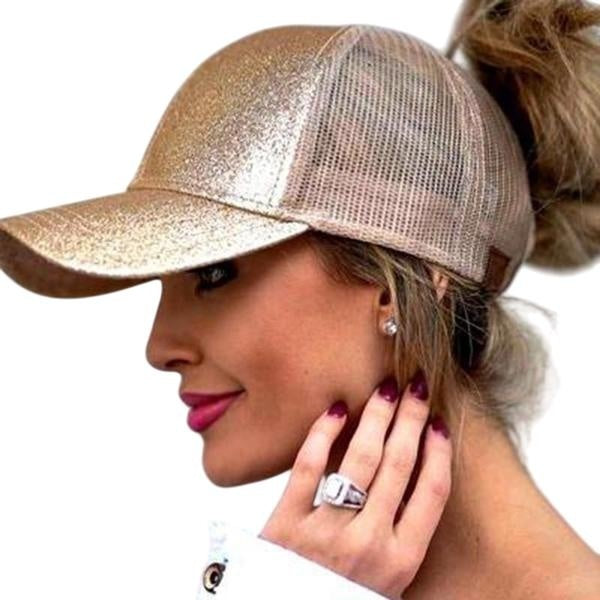 Casquette de Baseball queue de cheval pailletée femmes Snapback maille casquettes de camionneur Messy Bun chapeau d'été femme réglable Hip Hop chapea
