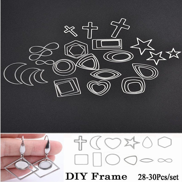 28-30 pièces-ensemble taille mixte pendentif en acier inoxydable fleur pressée résine cadre moule lunettes ouvertes charme creux bricolage boucle d'o