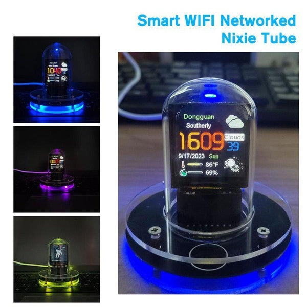 Cyberpunk Style Glow Tube Clock Smart Wifi Networking Automatic Update Digital Computer Desktop Ornament Give Friend Gifts