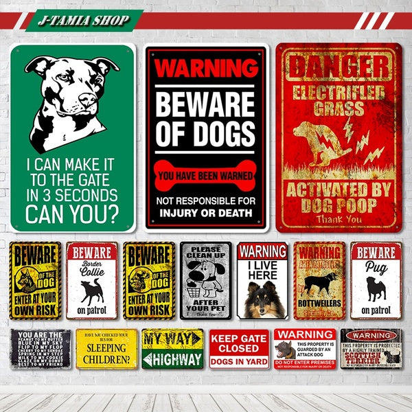 Retro "Beware Of Dog" Warning Dog Signs Vintage Metal Tin Sign Outdoor Motel Courtyard Signs Wall Decor