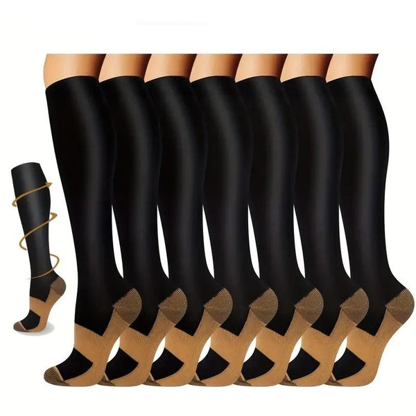 1-5 Pairs Compression Socks（20-30mmHg) For Men & Women,Copper Unise Knee High Sports Socks Breathable Wear Resistant Flight Socks Over The Calf Desig