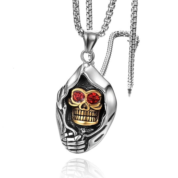 Titanium Steel Ruby Skull Men's Punk Pendant Necklace Fashion Jewellery