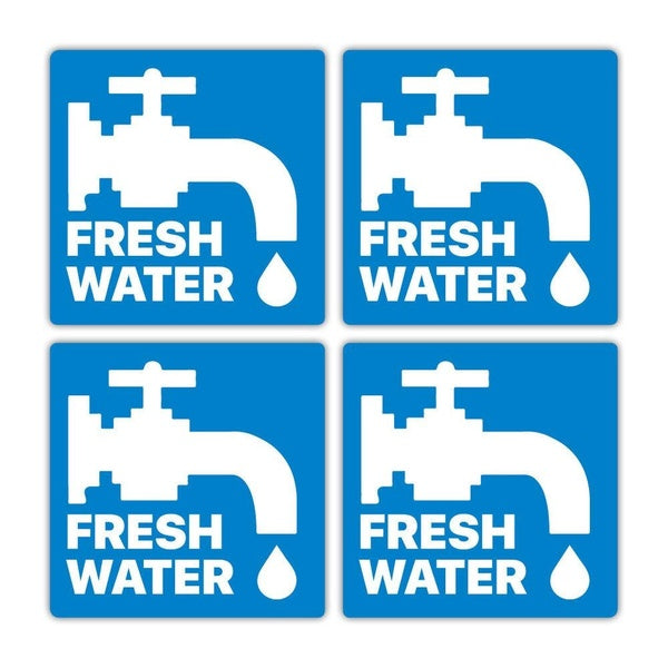 4 x Fresh Water Stickers Caravan Motorhome Campsite Sink Labels - 60mm x 60mm