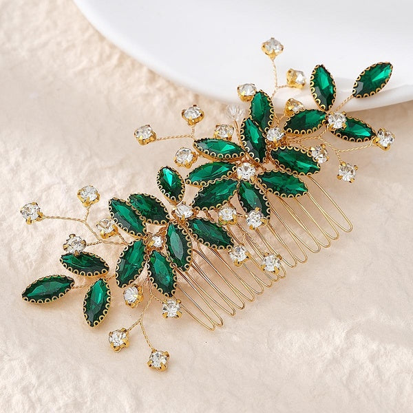 Handmade Green Marquise Brilliant Crystal Hair Comb for Bride and Wedding Hair Accessories, Insert Hair Comb for Hairstyle Matron Inn