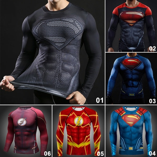 Mens Compression Shirt 3D Printed T-shirts Quick Dry Running Fitness Tight Gym Sportswear