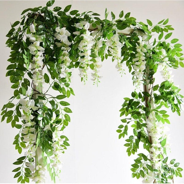 2m Artificial Flower Vine Garland Wisteria Silk Office Decoration Hanging Flowers Romantic Wedding Arch Decoration Fake Ivy Plants