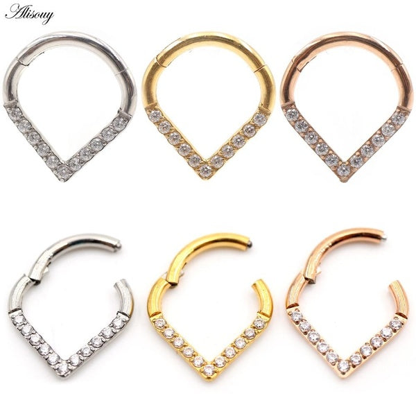 Alisouy 1 PC acier inoxydable amour coeur goutte d'eau Zircon articulé Clicker nez Septum anneau Cartilage boucle d'oreille corps Piercing bijoux